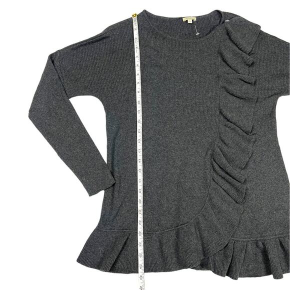 Project Sweater Dark Grey Ruffle Front Button Cardigan Long Sleeve Knit Women XS - Picture 7 of 12